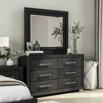 Furniture of America Bennett Modern 2-Piece Solid Wood 6-Drawer Dresser and Mirror Set, Black