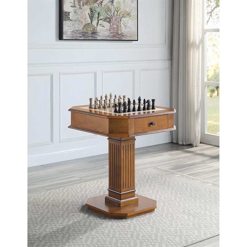 Pemberly Row Contemporary 2-Drawer Wooden Game Table in Walnut