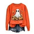 thumbnail image 2 of Jsaierl Womens Halloween Sweatshirts Cute Pumpkin Ghost Graphic Sweatshirt Trendy Crewneck T-shirt Long Sleeve Holiday Pullover Tops Halloween Costumes, 2 of 5