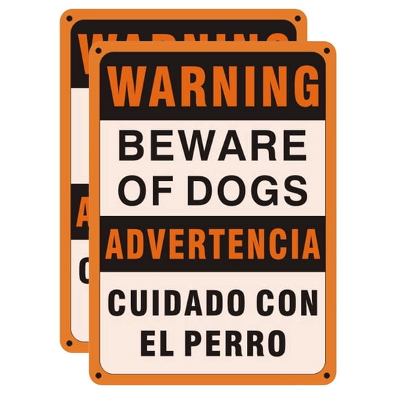 Beware of Dogs Bilingual Signs 10 x 7", Rust-Free Aluminum Dog Warning Sign for Fence, Cuidado con el Perro Metal Sign, Weatherproof Outdoor Safety Notice, Easy-Install 2 Pack for Home & Yard