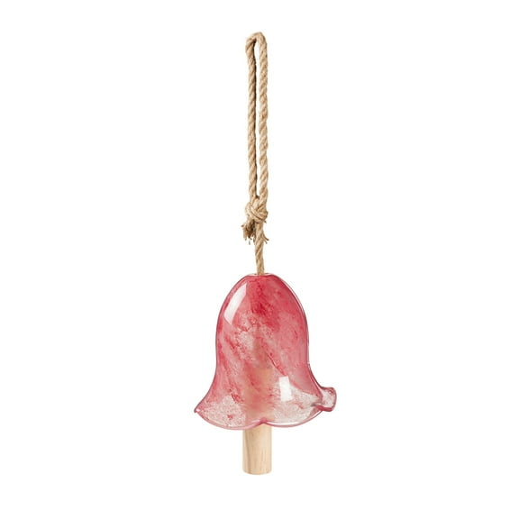 Evergreen Art Glass Speckle Pink Floral Shaped Bell Chime- 7 x 7 x 7 Inches Outdoor Decor