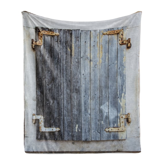 Shutters Soft Flannel Fleece Throw Blanket, Wooden Window Shabby Paint Rusty Antique Traditional Village Picture Print, Cozy Plush for Indoor and Outdoor Use, 70" x 90", Charcoal, by Ambesonne