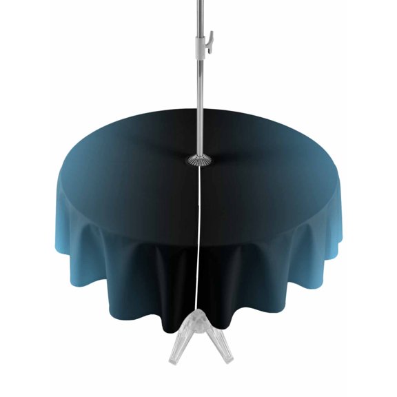 Outdoor Table Cloth with Umbrella Hole and Zipper, Blue Black Ombre Waterproof Round Tablecloth 60 Inch, Modern Gradient Abstract Art Washable Table Cover for Outside Party Patio Picnic