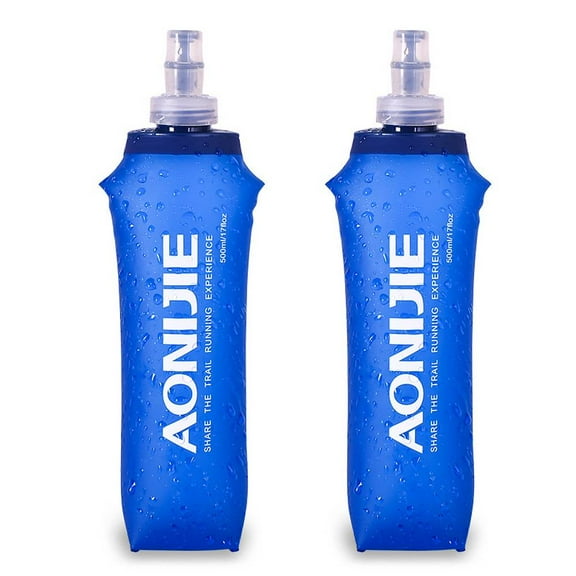 AONIJIE 2 Pcs Sports Collapsible Water Bottle BPA Free 2 Pcs Replacement Straws Lid - TPU Soft Drink Water Kettle Foldable Flask for Hiking Bicycling Running Climbing
