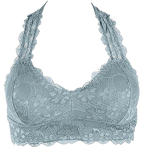 Bravetoshop Floral Lace Bralette Front Cross Padded Breathable Racerback Lace Bra for Women Bustier 