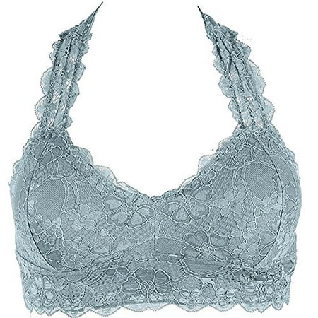 Hosanna World Floral Lace Racerback Unpadded Bralette Top Sheer Bustier Crop Wireless Lingerie Bra (Large, (Best Bra For Large Breasts And Back Pain)