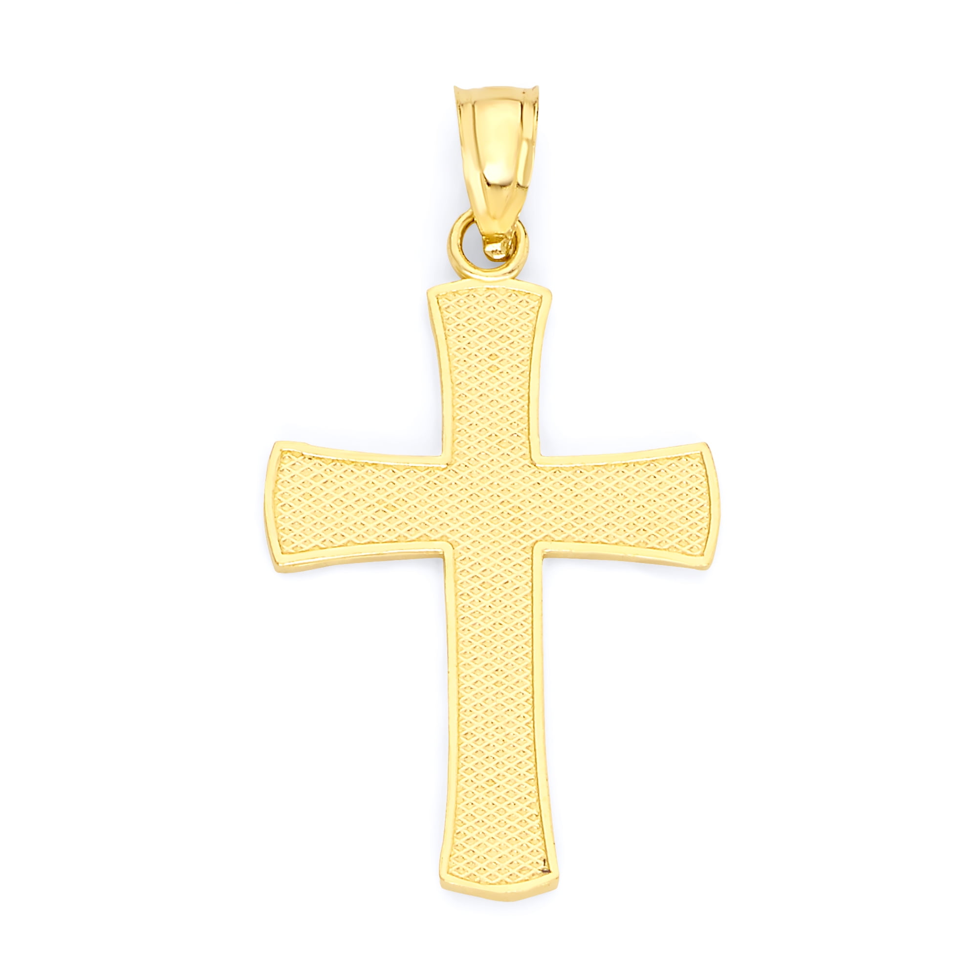 Golden Fire Solid 10k Gold Cross Pendant - Religious Jewelry Gifts for Women