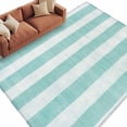 thumbnail image 2 of Teal Linen Stripes Washable Living Room Rugs 5'x7', Vintage Country Low Pile Throw Large Area Rugs Non-Slip Sturdy Edge Binding Carpet for Dining Room Bedside Kitchen, 2 of 9