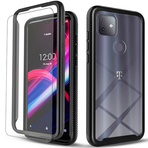 iPhone 13 Case, [Not Fit iPhone 13 Pro] With [Tempered Glass Screen Protector Included] 12 Feet Drop Test Shockproof Transparent Back Cover (Black)