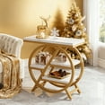 thumbnail image 1 of Modern 3-Tier Faux Marble Side Table With Storage, Narrow Sofa End Table With Geometric Gold Metal Frame, Multifunctional Nightstand Bedside Table For Living Room, Bedroom, Gold & White, 1 of 8
