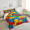 thumbnail image 3 of Erosebridal Colorful Comforter Set Twin, Building Blocks Bedding , 3D Rainbow Construction Brick Bedding Comforter Sets Funny Patchwork Geometric Rectangle Duvet Insert, 3 of 6