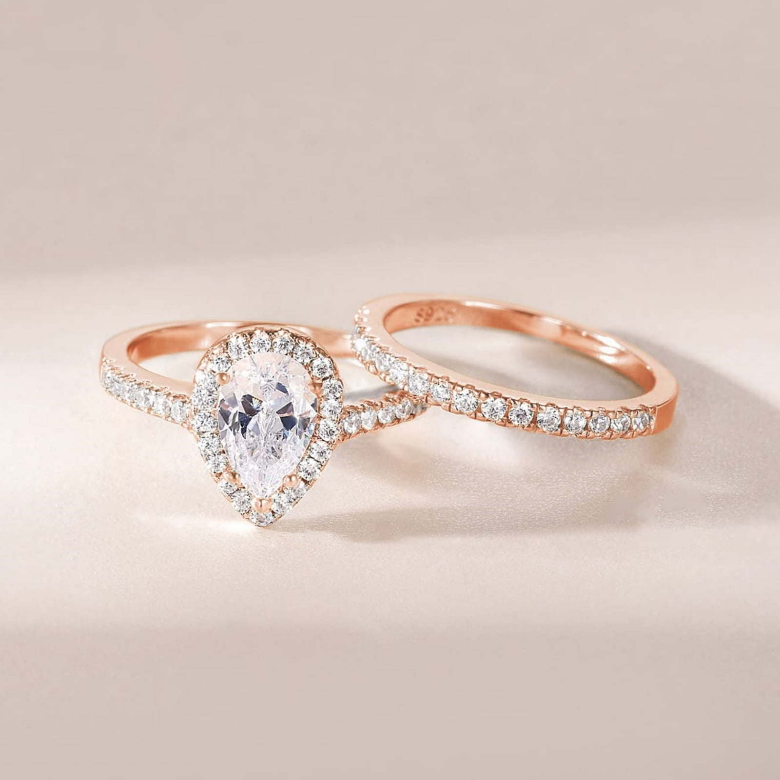 SFTING 925 Sterling Silver Bridal Engagement Wedding Rings Sets for Women Halo Zirconia Rose Gold Size 5