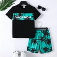 thumbnail image 5 of Mikrdoo Kid Boys Coconut Tree And Vacation Letter Graphic Print Short Sleeve T-shirt Elastic Shorts Set, 14-15 Years, 5 of 11