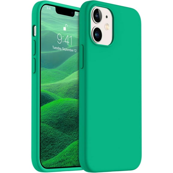 Shockproof Designed for iPhone 12 Mini Case, Liquid Silicone Phone Case with [Soft Anti-Scratch Microfiber Lining] Full Body Drop Protection 5.4 inch Slim Thin Cover, Emerald Green