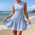 thumbnail image 4 of Women's Striped Mini Dress Sleeveless Crewneck Button Ruffle Hem Tank Dresses Summer Dressy Casual Sundress, 4 of 9