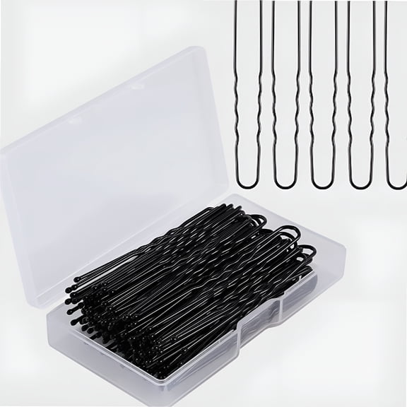 TUWAFE 100Pcs U-Shaped Hairpin, 2.7In Hair Styling Pins Bobby Pin Metal U Hair Pins for Women Girls Buns Wedding Hairstyles All Hair Types, with Storage Box (Black)