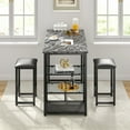 thumbnail image 4 of VECELO Bar Table and Chair Set, Dining Tables with 2 Bar Stools, Kitchen Counter with 3 Tier Storage Shelves, Counter Height Dining Tables & Chairs for Kitchen, Living Room, Marble Black, 4 of 11