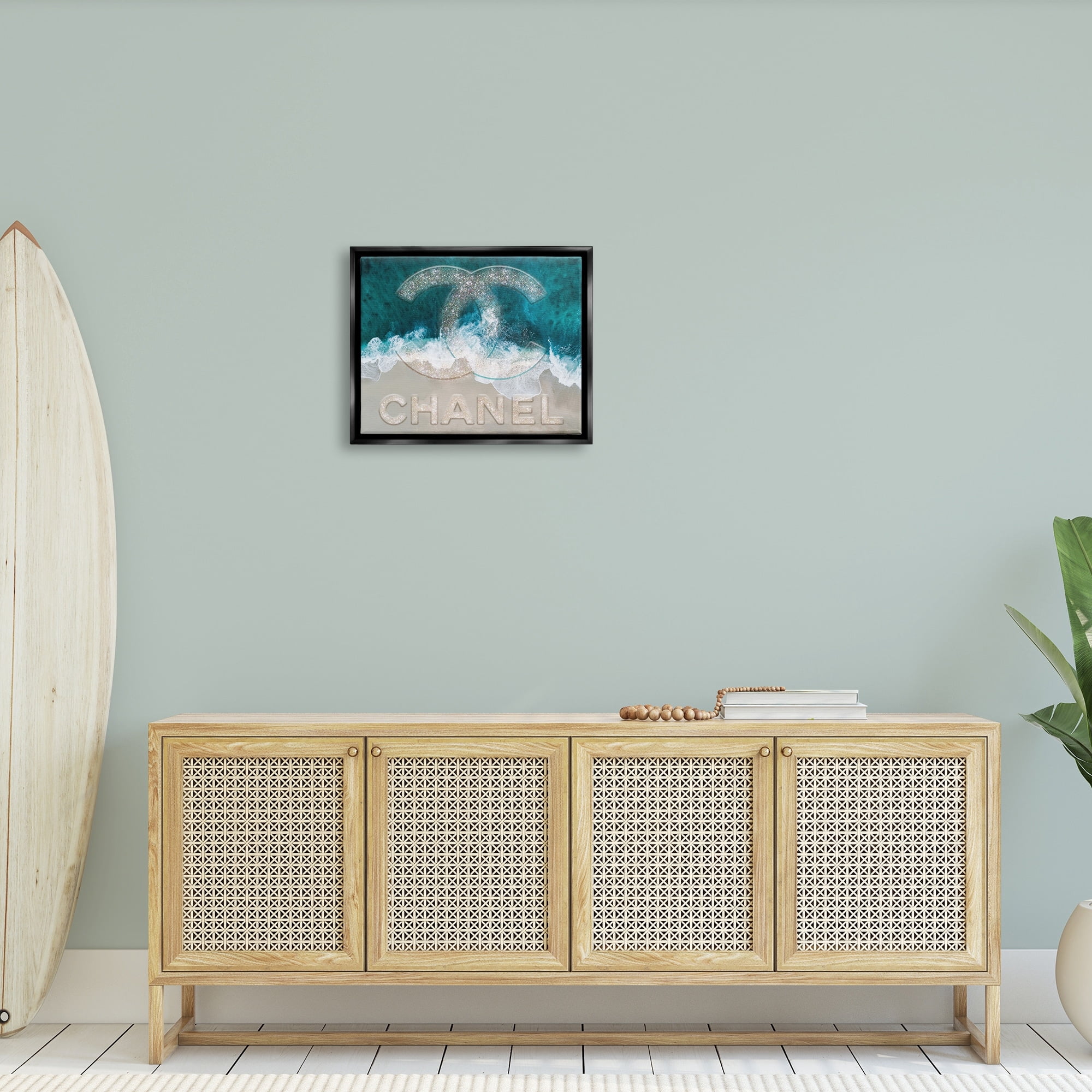 Stupell Industries Beach Waves Crashing Shoreline Glam Fashion Detail Graphic Art Jet Black Floating Framed Canvas Print Wall Art, Design by Ziwei Li