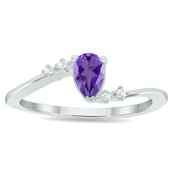 SZUL Women's Amethyst and Diamond Wave Ring in 10K White Gold