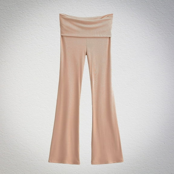 Eiyaclvo Womens Fold Over Yoga Pants Elastic High Waisted Flare Pants Workout Athletic Trousers Casual Stretchy Yoga Leggings