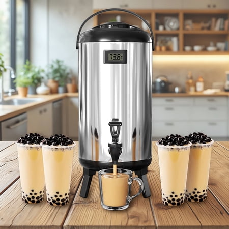 Datingday Commercial Stainless Steel Insulated Beverage Dispenser 3.2 Gal , Hot/Cold Drink Dispenser w/ Thermometer, Spigot & Tripod Stand for Parties, Catering, Home (Silver)