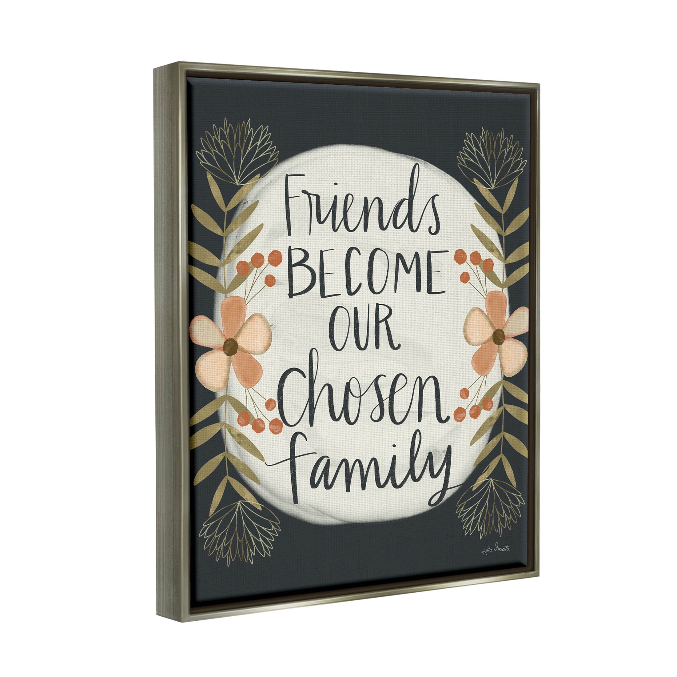 Stupell Industries Chosen Family Friendship Phrase Graphic Art Luster Gray Floating Framed Canvas Print Wall Art, Design by Katie Doucette