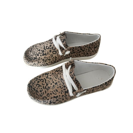 

Kesitin Ladies Lightweight Round Toe Loafers Driving Leopard Print Casual Lace Up Canvas Loafer Leopard Print 9