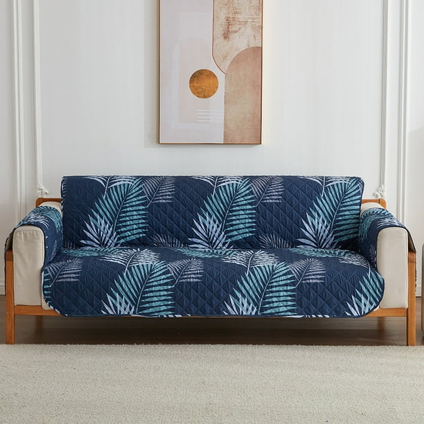 Xiao Hua Funda de sofá, cojín de sofá estampado azul para sala de estar, sofá antideslizante integrado, funda para sillón de 3 plazas, funda protectora de sofá, 65,74 * 74,8 pulgadas