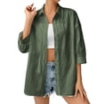 thumbnail image 2 of EchfiProm Womens 3/4 Sleeve Shirts Army Green Collared Tops Lapel Button down Pullover Elegant for Women Casual, 2 of 9