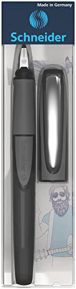 Schneider Ray Fountain Pen M (Medium), Refillable, Onyx Barrel, Royal Blue Erasable Ink Cartridge, Pack of 1 Pen (168207)