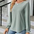 thumbnail image 5 of ATOYSOY Women's Long Sleeve Cotton Lined Pullovers Loose Basic Tops Round Neck Shirts Fall Solid Color Blouses Relaxed Workout Comfy Casual Ruffle Trendy Green M, 5 of 6