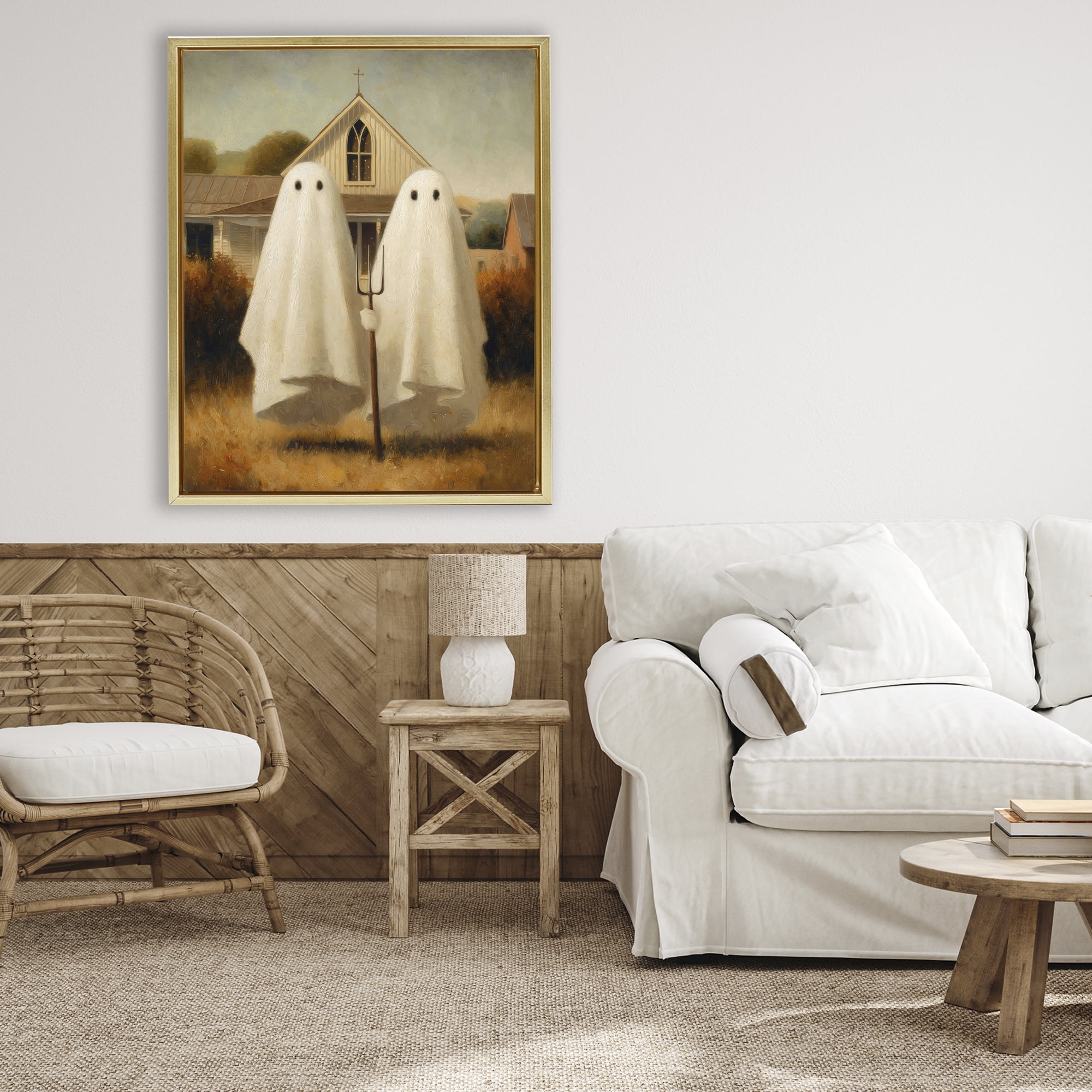 American Gothic Ghosts Gold Framed Floater Canvas Wall Art, design by Arlington Prints