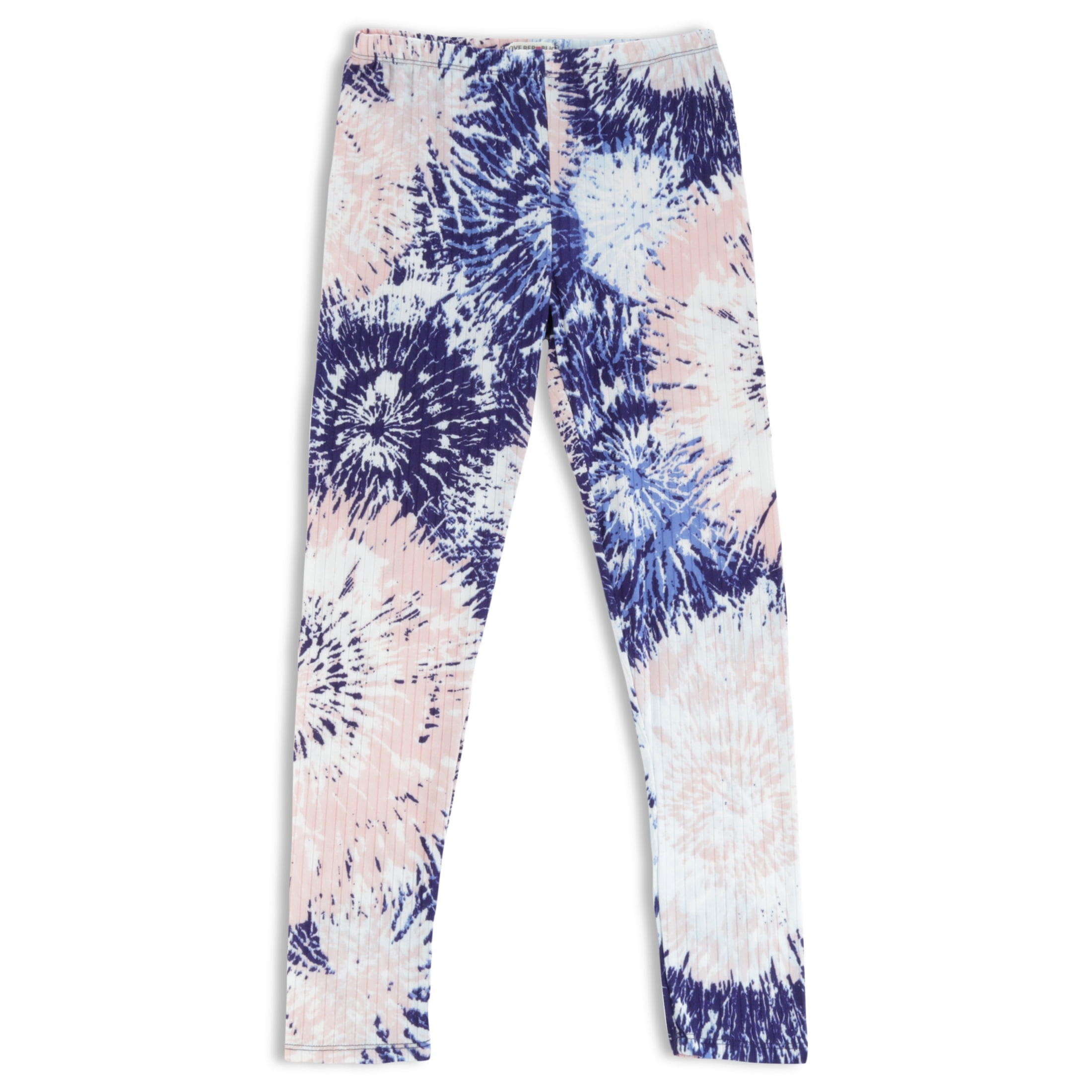 One Step Up Girls' Printed and Solid Ribbed Leggings with Scrunchie, 2-Pack, Sizes 4-12