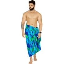 LA LEELA Men's Swimwear Beach Summer Pareo Long Sarong Wrap One Size Lapis, Leaves Vacation Holiday Aloha
