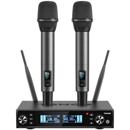 Unbranded Wireless Microphone System, Auto Scan & Pair, Rechargeable, Gray, 2-Pack