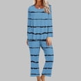 thumbnail image 2 of SHTXOZHI Womens Pajama Sets Long Sleeve Crewneck Tops Wide Leg Pants Two Piece Lounge Set, 2 of 5
