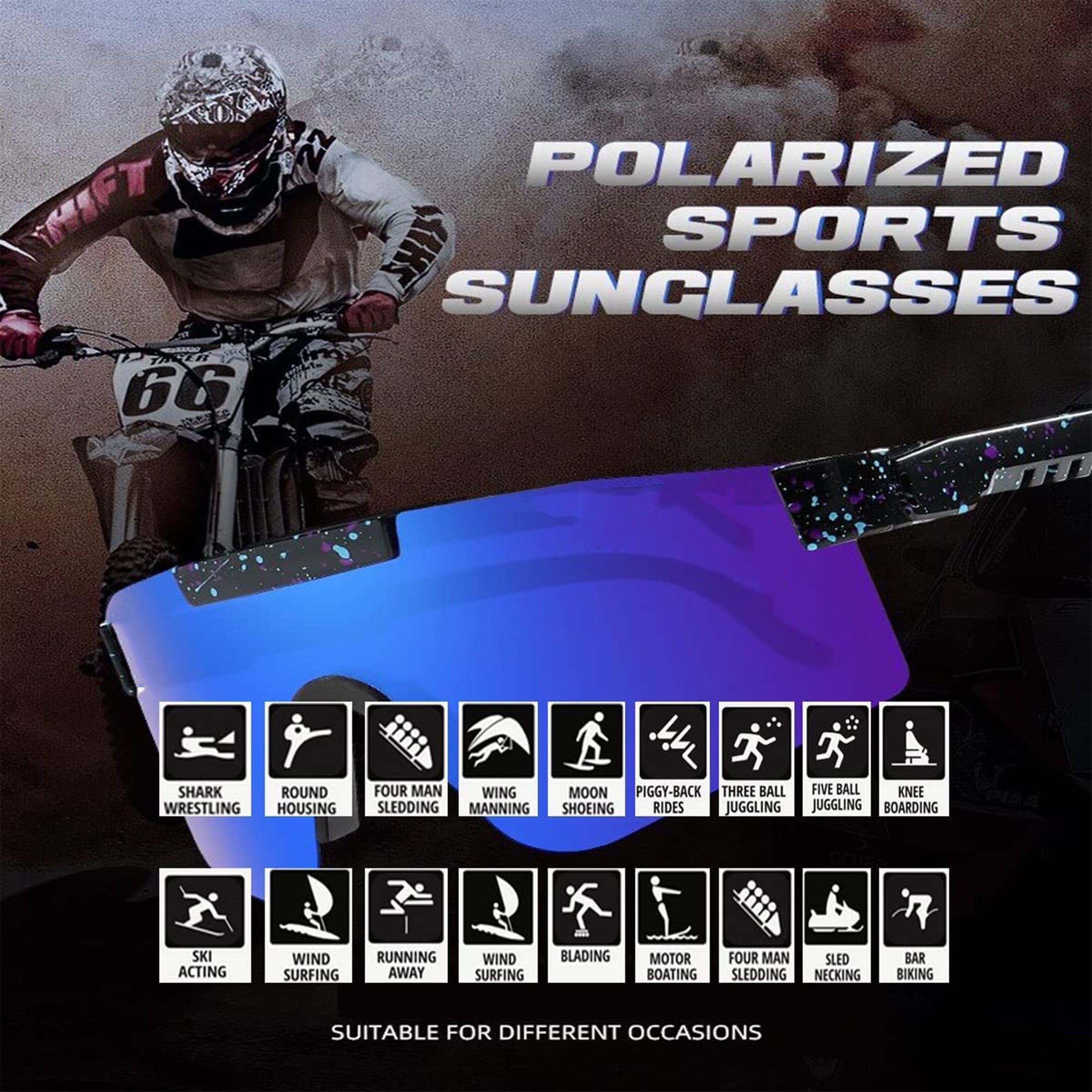 Polarized Cycling Sunglasses for Men Women,UV400 Sports Glasses for Youth, Windproof for Baseball Running Golf Fishing 