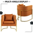 thumbnail image 5 of Velvet Accent Barrel Chairs Set of 2, Modern Arm Club Chair Set with Pillow for Living Room / Bedroom / Guest Reception, Channel Tufted, Gold Finish Base, Orange, 5 of 7