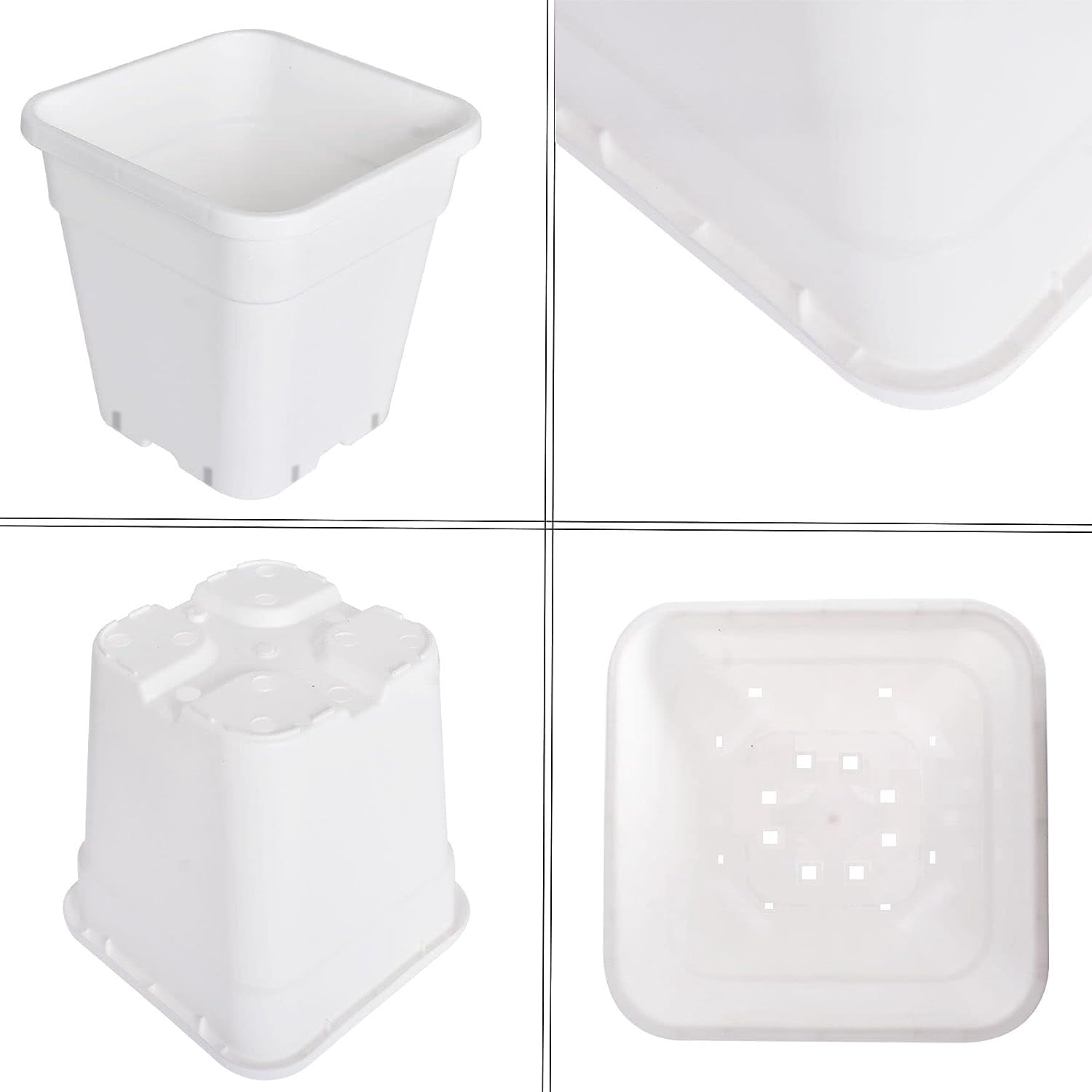 PET-U 5 Gallon 10 Pcs Square Plastic Plant Pots Flexible Nursery Pot Planter Nursery Pots Suitable for Flower Vegetables Succulents White