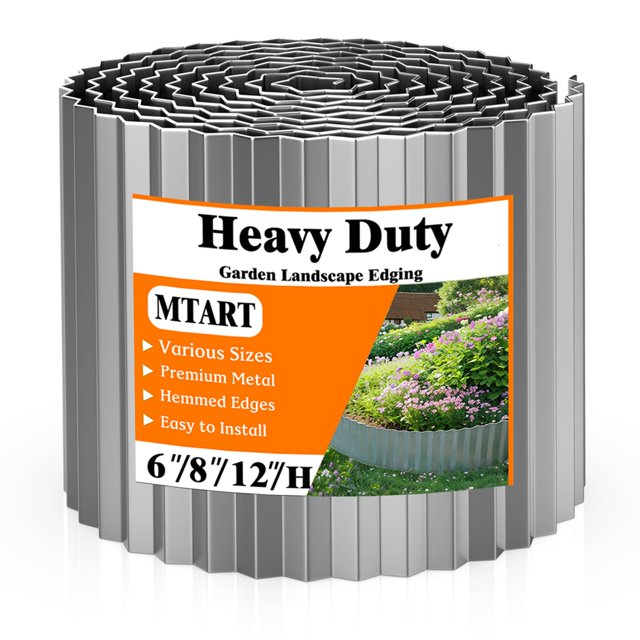 Borde metálico para jardín MTART, 15 cm x 6 m, plateado corrugado