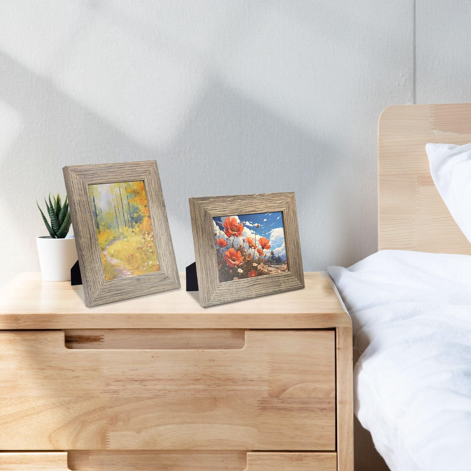 Golden State Art 5x7 Country Wood Grain Style Picture Frames, Tabletop and Wall Display, Beige, 2 Pack