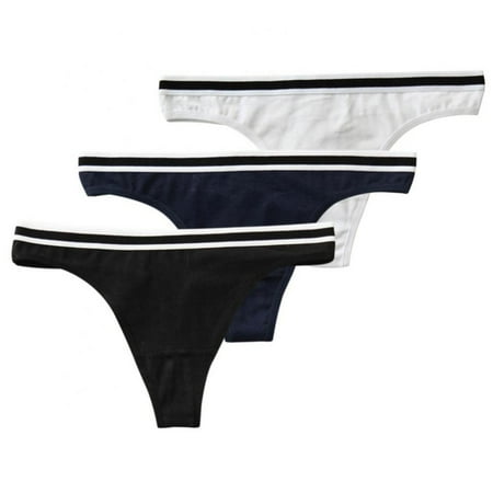 

Spdoo 3 Pack Women s Cotton Thong T-back Elastic Waistband Striped Panties Female Low-Rise Briefs
