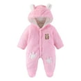 thumbnail image 2 of fnnxnal Pink Kids Girl Bear Onesie Winter - Warm Footed Kids Jumpsuit with Quilted Lining, Front Zipper & Plush Ears, Fall Daily Wear/Photo Outfit for 0-12M,Size 1 T, 2 of 5
