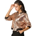 thumbnail image 1 of Chaqueta De Bombardero De Lentejuelas Con Cremallera Y Manga Larga Recortada Con Purpurina Para Mujer Oro rosa S, 1 of 6
