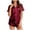 Red, variant on 2 Piece Satin Pajama Sets for Women Notched V Neck Short Sleeve Button Up Shirt with Shorts Sleepwear Outfits (XL, Red)