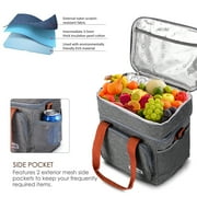 Insulated Lunch Bag for Women Men Double Deck Lunch Box, Reusable Leakproof Lunch Box Cooler Tote Bag for Work Picnic School or Travel, Double Compartment (Grey,15L )