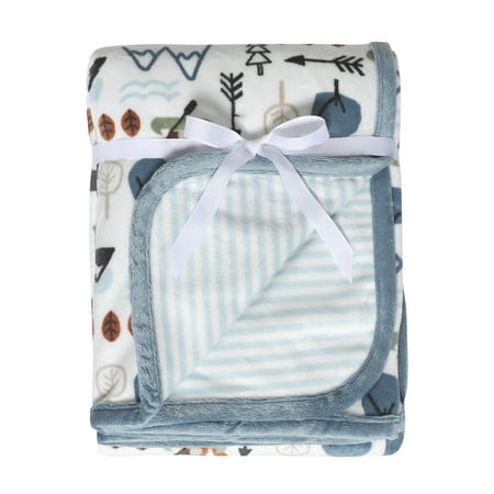 Modern Moments by Gerber Baby & Toddler Boys Reversible Plush Blanket, Teal Outdoor