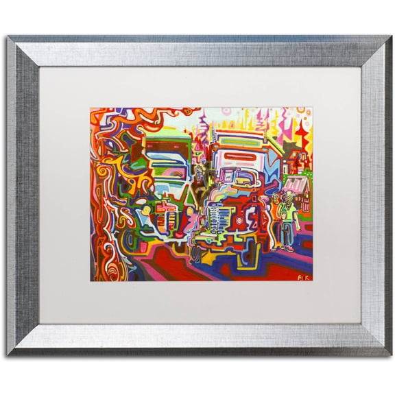 Trademark Fine Art "Trucks" Canvas Art by Josh Byer, White Matte, Silver Frame