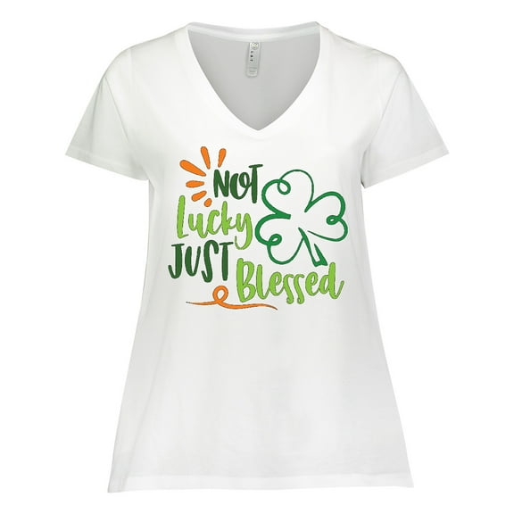 Inktastic St. Patrick's Day Not Lucky Just Blessed with Clover Women's Plus Size V-Neck T-Shirt