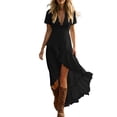 thumbnail image 2 of Wovilon Women's Short Sleeve V-Neck Ruffle Dress, Boho High Low Hem Summer Casual Maxi Dress for Beach Vacation, Weekend Getaways, and Daily Wear, 2 of 6